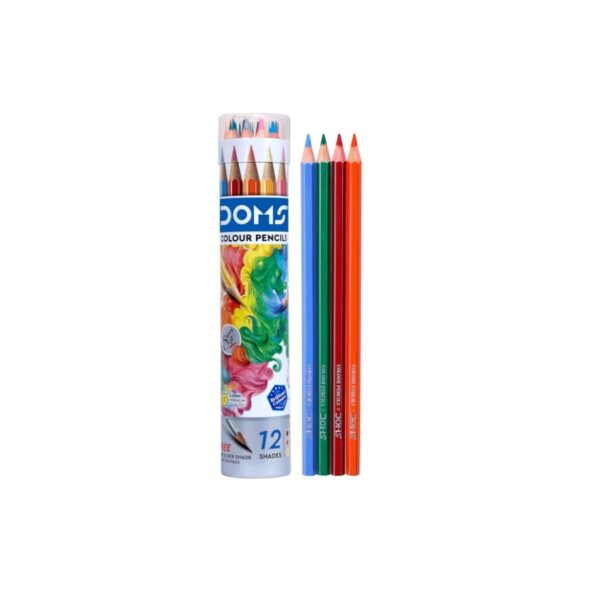 DOMS 12+1 Colour Pencils 3mm - 12+1 Colours (Silver & Gold Shade Free Inside) - Soft Wood Hexagonal Colour Pencils
