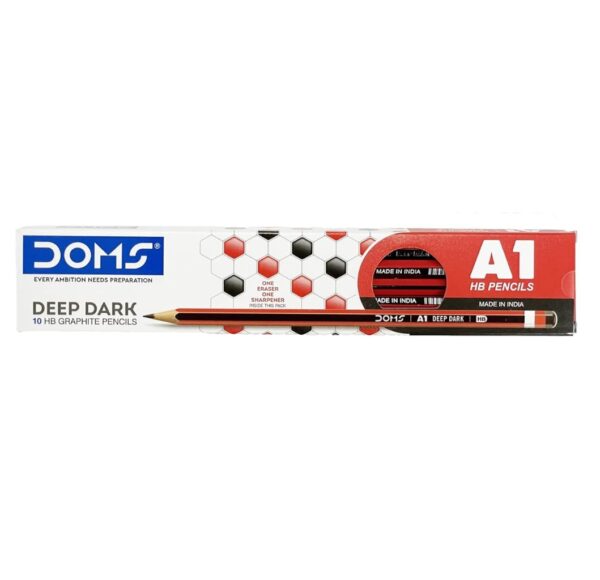 Doms A1 Deep Dark HB Graphite Pencil | Include Eraser & Sharpner | 20 Pencils | Innovative Groove for Perfect Grip | Use for Sketching & Drawing | Pack of 10 Pencils x 2 Box