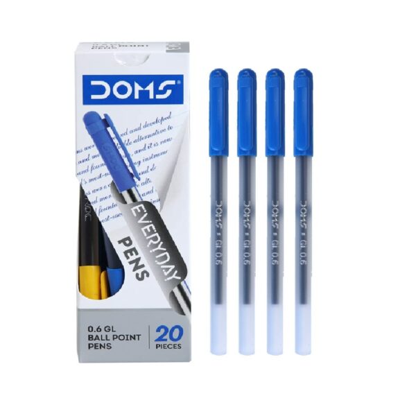 Doms Everyday DF 0.6 GL Ball Point Pens Box Pack |Writing | Use & Throw Pen | Blue Ink, Pack of 25 Pens