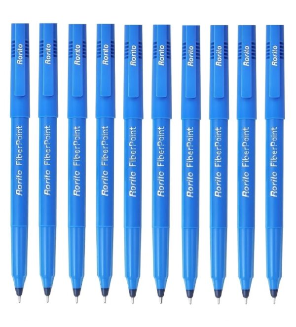 Rorito's Fiberpoint Fibre Tip Blue Gel Pens, Set of 10 Pens, Waterproof Ink Fiber Point pen